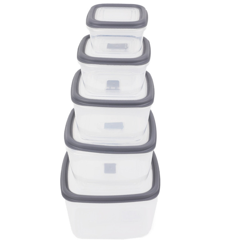 Pojemniki kwadratowe lunchbox MG Home Misto zestaw 5 sztuk hermetyczne 2700/1800/1150/650/340 ml szare