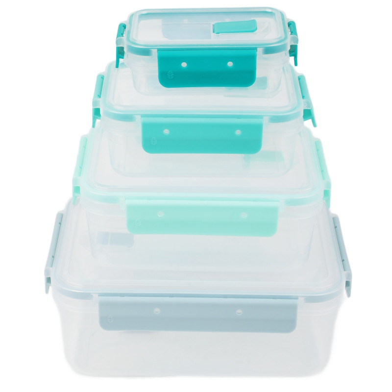 Pojemniki prostokątne lunchbox MG Home Misto zestaw 4 sztuk hermetyczne 2500/1350/600/250 ml turkusowe