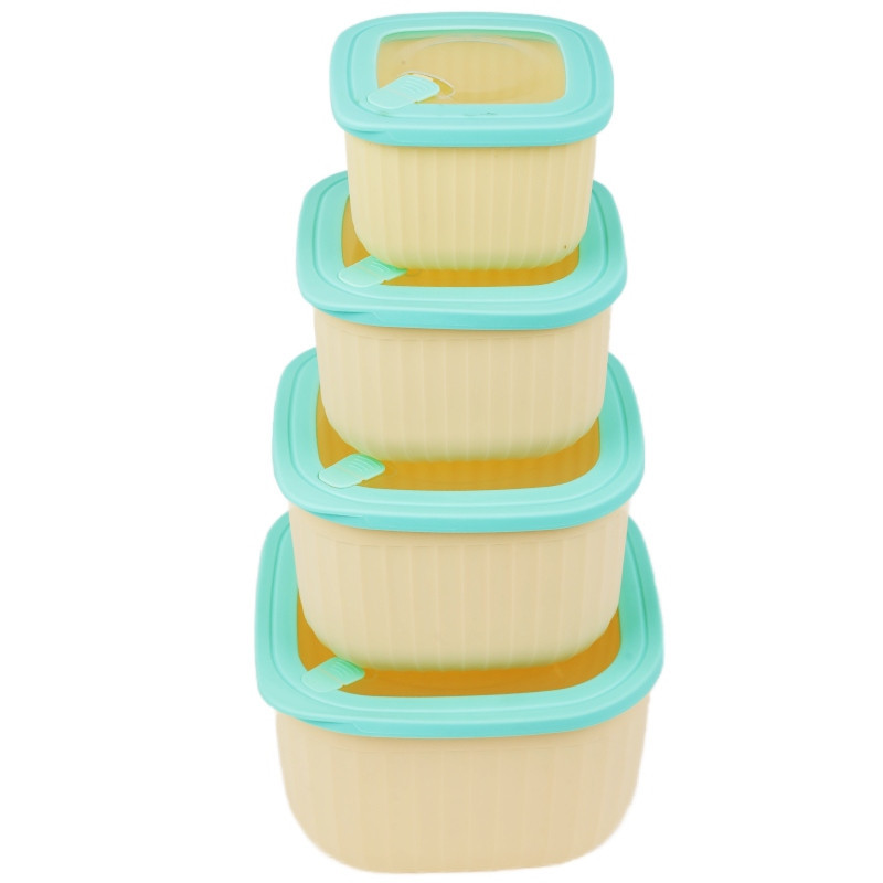 Pojemniki kwadratowe lunchbox MG Home Misto zestaw 4 sztuk hermetyczne 2500/1500/960/520 ml kremowe