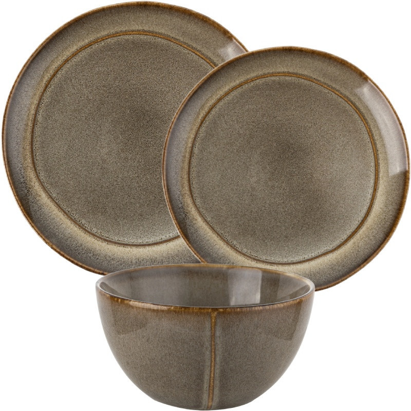 Serwis obiadowy porcelanowy Florina Bergen 24 elementy zestaw talerzy dla 6 osób retro brązowe