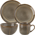 Serwis obiadowy porcelanowy Florina Bergen 24 elementy zestaw talerzy dla 6 osób retro brązowe