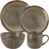 Serwis obiadowy porcelanowy Florina Bergen 24 elementy zestaw talerzy dla 6 osób retro brązowe