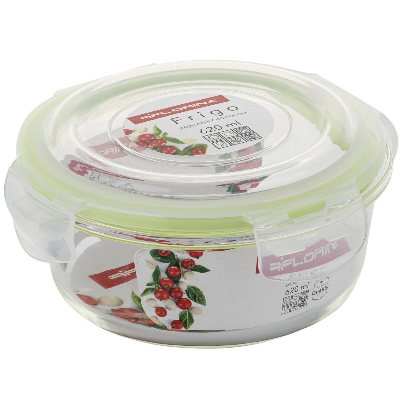 Pojemniki szklane okrągłe lunchbox Florina Frigo zestaw 3 sztuki żaroodporne hermetyczne 620 ml