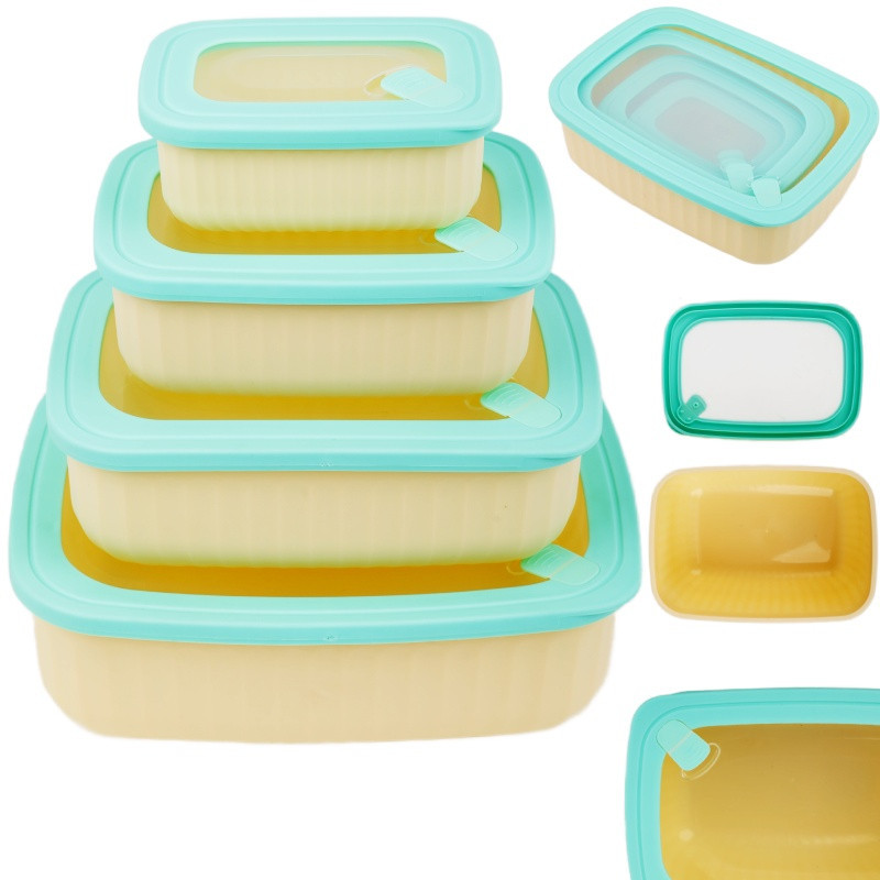 Pojemniki prostokątne lunchbox MG Home Misto zestaw 4 sztuk hermetyczne 3000/1700/950/450 ml kremowe