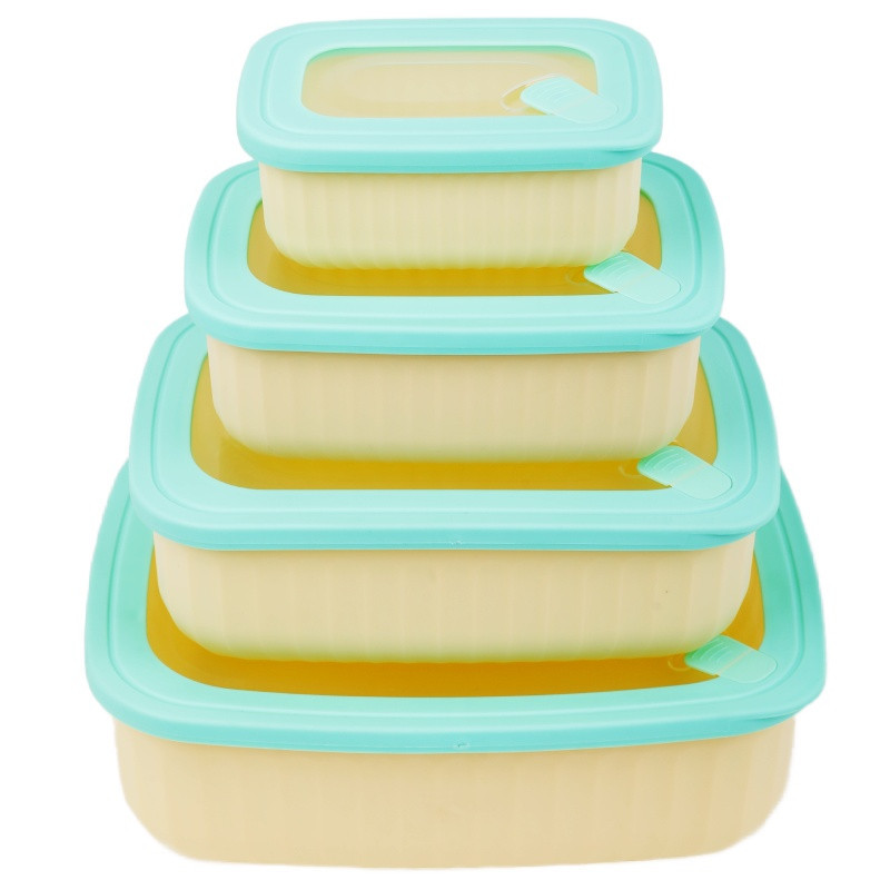 Pojemniki prostokątne lunchbox MG Home Misto zestaw 4 sztuk hermetyczne 3000/1700/950/450 ml kremowe