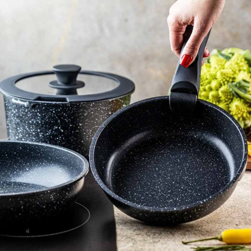 Zestaw garnków z odpinaną rączka komplet 3 sztuk czarne marmurkowe Klausberg KB 7858