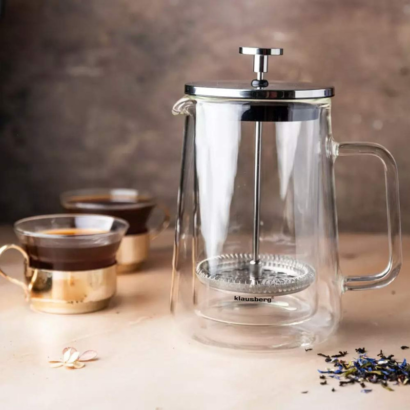 Szklany zaparzacz TERMICZNY tłokowy do herbaty kawy ziół 600 ml Klausberg KB 7685