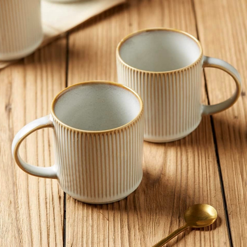 Serwis obiadowy porcelanowy GierekHoff Evie 30 elementów z salaterkami i kubkami zestaw talerzy dla 6 osób retro 1211