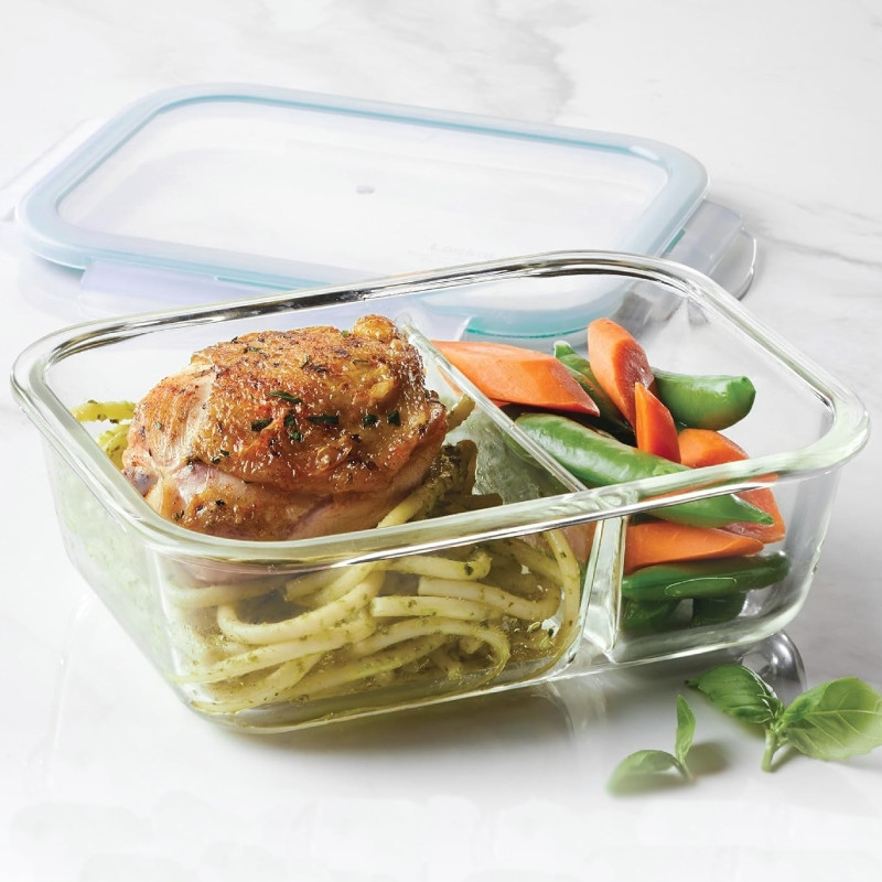 Pojemnik szklany dzielony dwukomorowy Florina Frigo 600 ml prostokątny lunchbox hermetyczny