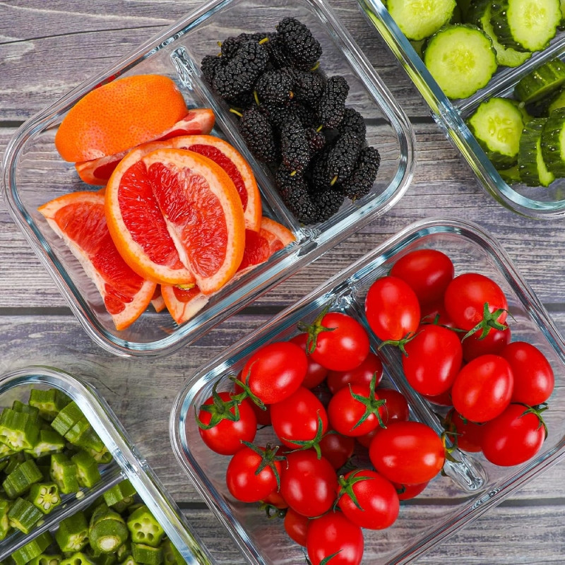 Pojemnik szklany dzielony dwukomorowy Florina Frigo 600 ml prostokątny lunchbox hermetyczny