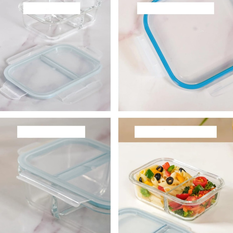 Pojemnik szklany dzielony dwukomorowy Florina Frigo 600 ml prostokątny lunchbox hermetyczny