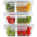 Pojemniki szklane dzielone dwukomorowe Florina Frigo 750 ml zestaw 3 sztuki kwadratowe lunchbox hermetyczne