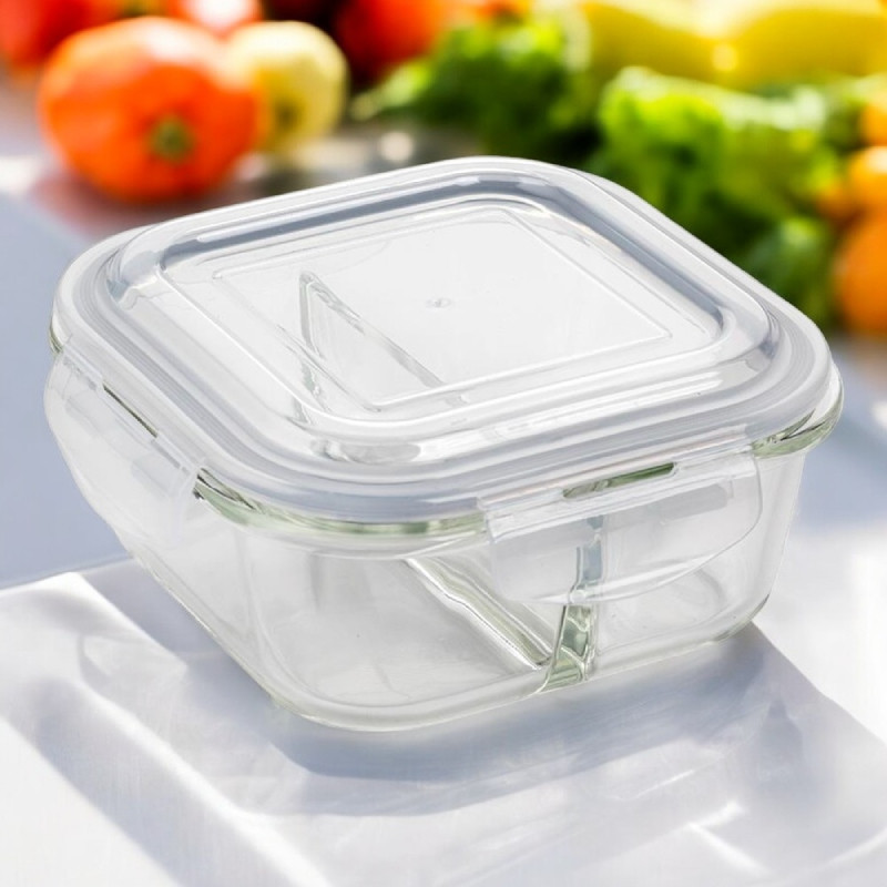 Pojemniki szklane dzielone dwukomorowe Florina Frigo 750 ml zestaw 3 sztuki kwadratowe lunchbox hermetyczne
