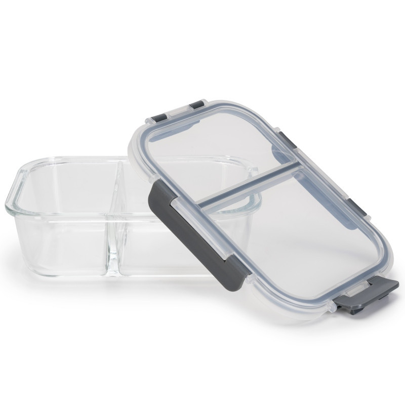 Zestaw 4 pojemników szklanych 1050 ml z przegrodą lunchbox GierekHoff Split 1104 żaroodporne hermetyczne dwukomorowe