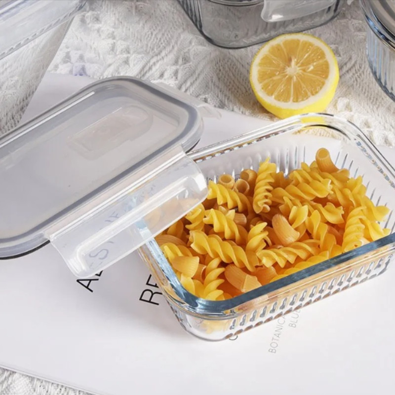 Pojemniki szklane ryflowane Florina Mariet lunchbox 1050/640/370 ml żaroodporne hermetyczne