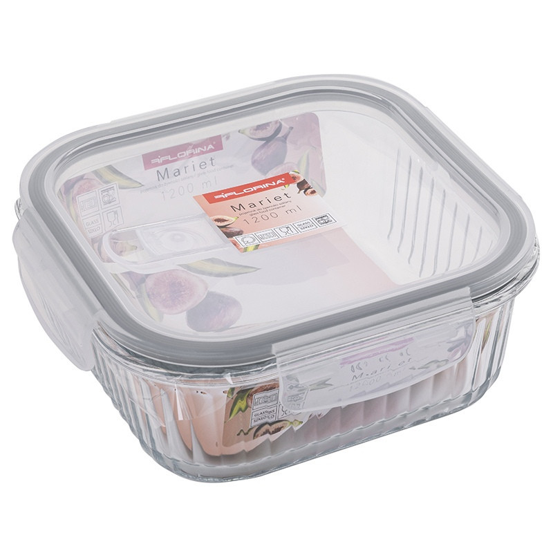 Pojemniki szklane ryflowane Florina Mariet lunchbox 1200/800 ML żaroodporne hermetyczne