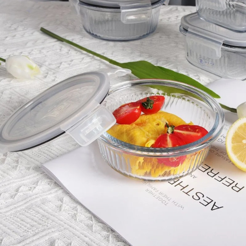 Pojemniki szklane ryflowane Florina Mariet lunchbox 960/650 ML żaroodporne hermetyczne