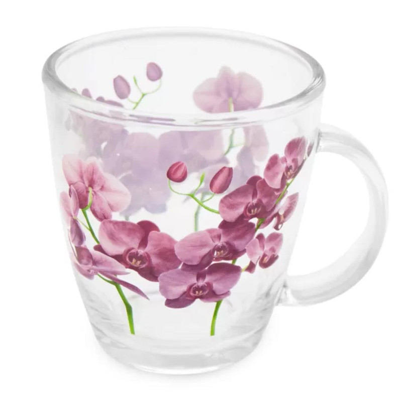 Kubki szklane 390 ml Storczyk zestaw 6 sztuk szklanka z uchwytem Tragar TR-A2417