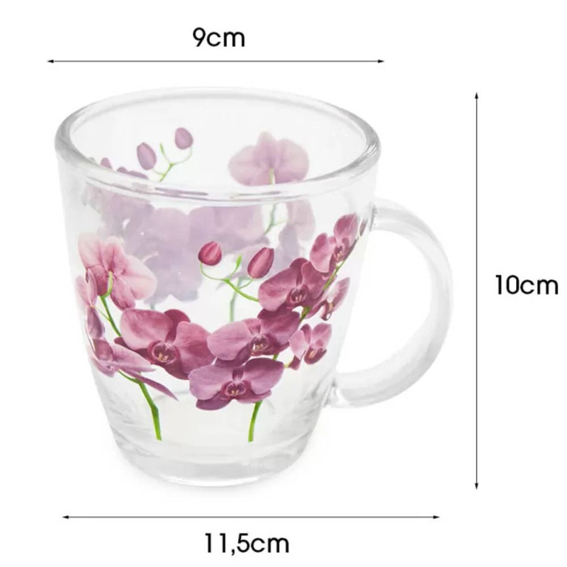Kubki szklane 390 ml Storczyk zestaw 6 sztuk szklanka z uchwytem Tragar TR-A2417