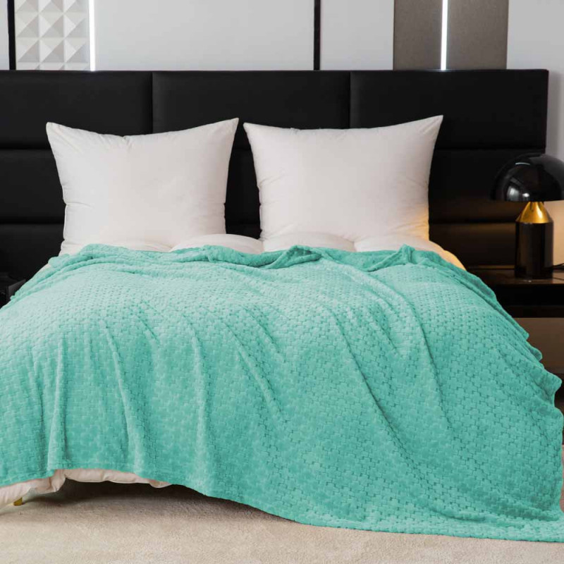 Koc 160x200 cm mikrofibra Cotton World miękki ciepły pled narzuta na łóżko niebiesko-zielony KHT-59