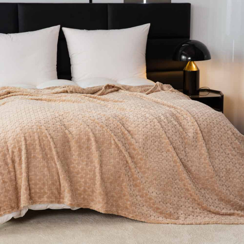 Koc 160x200 cm mikrofibra Cotton World miękki ciepły pled narzuta na łóżko beżowy KHT-56