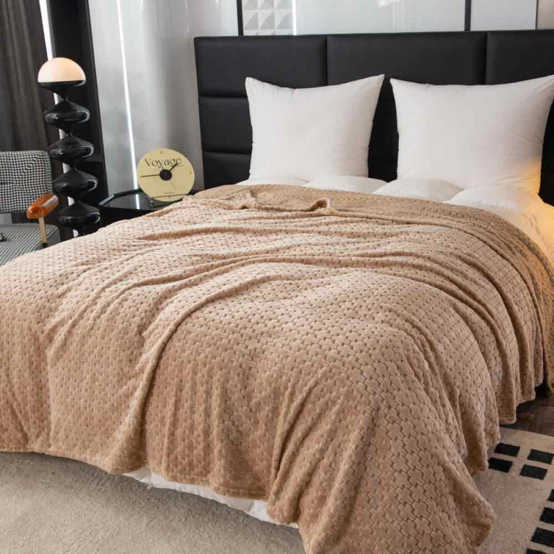 Koc 160x200 cm mikrofibra Cotton World miękki ciepły pled narzuta na łóżko beżowy KHT-56
