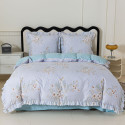 Pościel z falbanką 220x200 mikrofibra Cotton World 3 części niebieska w kwiaty 2905
