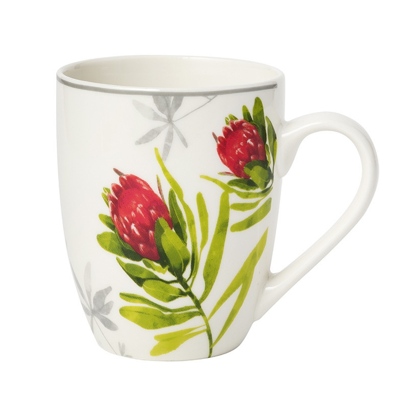Kubki porcelanowe Florina Protea 355 ml zestaw 6 kubków białe wzór kwiaty