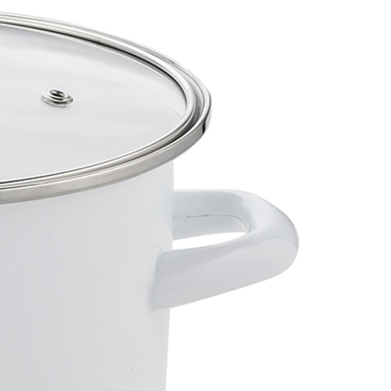 Garnek emaliowany prosty 4.8 L z pokrywką szklaną 22 cm biały w kwiaty Protea Florentyna gaz indukcja