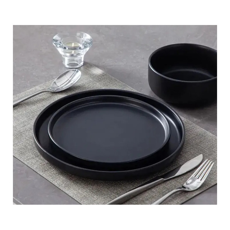 Serwis obiadowy porcelanowy MG Home Artena 18 elementów zestaw talerzy dla 6 osób czarny