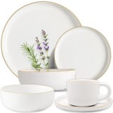 Serwis obiadowy porcelanowy MG Home Artena 30 elementów zestaw talerzy filiżanek misek dla 6 osób nakrapiany