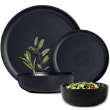 Serwis obiadowy porcelanowy MG Home Artena 26 elementów zestaw talerzy misek dla 6 osób czarny