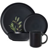 Serwis obiadowy porcelanowy MG Home Artena 24 elementy zestaw talerzy kubków dla 6 osób czarny