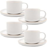 Filiżanki porcelanowe 220 ml ze spodkiem MG Home Artena białe nakrapiane serwis kawowy zestaw 4 sztuki