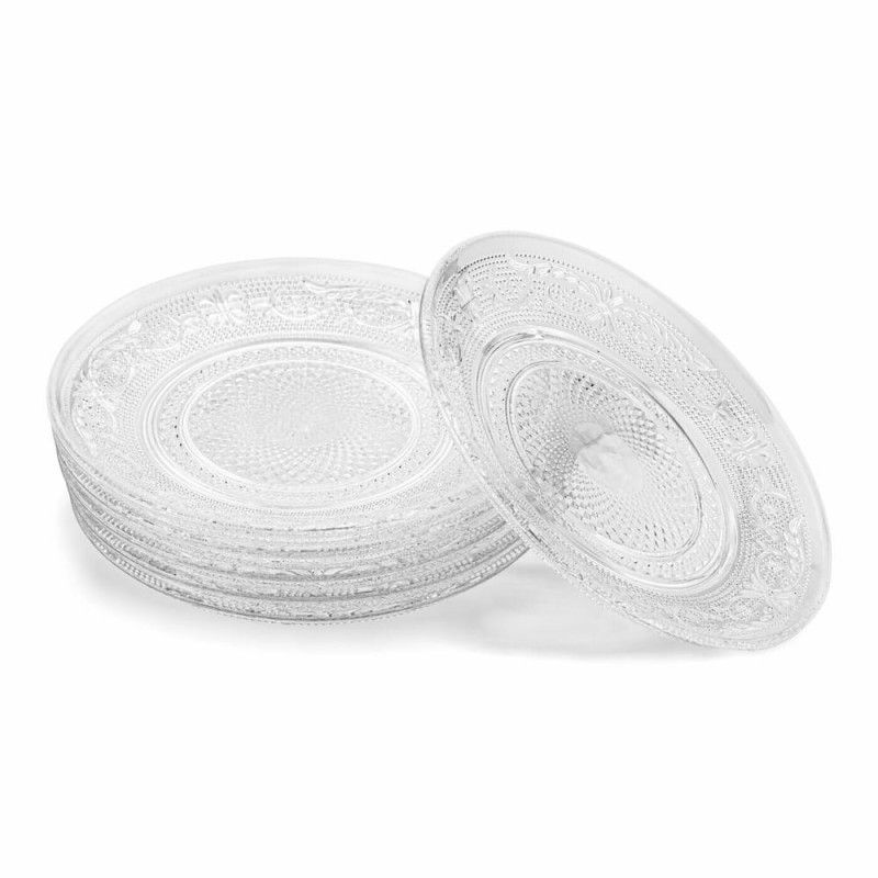 Talerzyki deserowe 18 cm i patera 30 cm szklane Florina Palazzo zestaw 7 sztuk spodek na ciasto deser