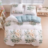 Pościel 140x200 bawełna satynowa dwustronna GierekHoff gruba 2 części GH 3051 kwiaty zielona