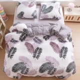 Pościel 140x200 bawełna satynowa dwustronna GierekHoff gruba 2 części GH 3053 pióra-kratka szara