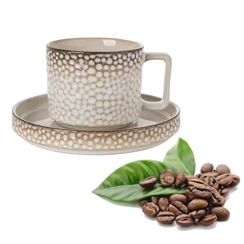 Komplet 6 filiżanek ze spodkami porcelanowych Florina Gambia 200 ml do kawy herbaty zestaw kremowe retro