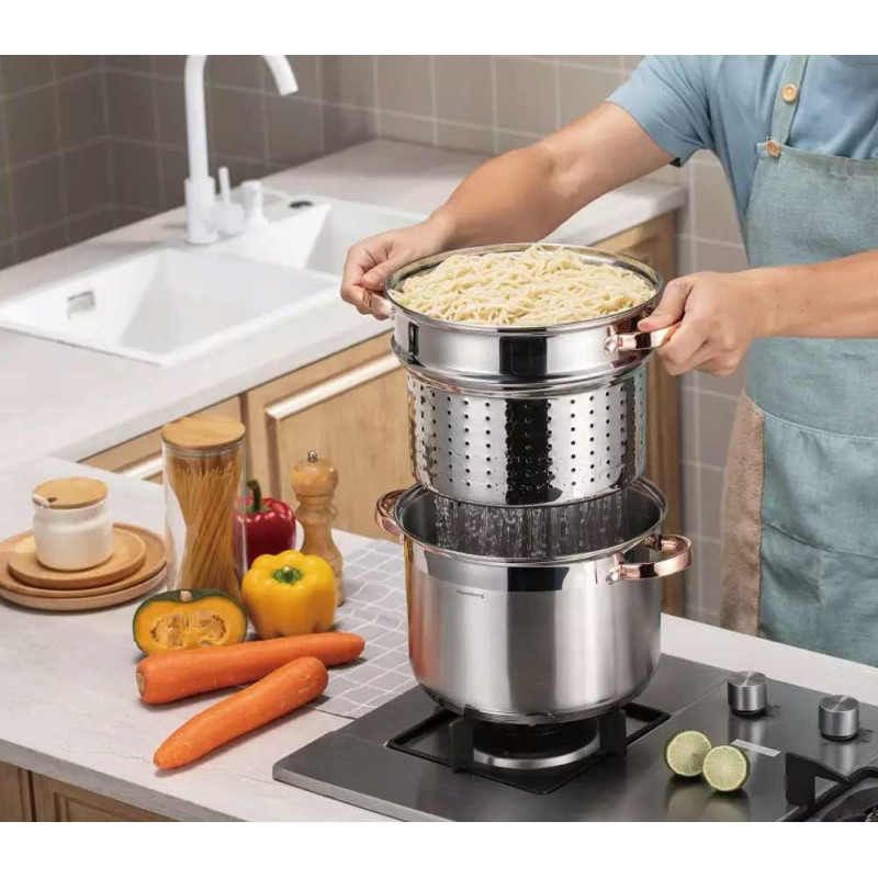 Garnek z wkładem do gotowania makaronu 7,5 l stalowy 24cm uchwyty Golden Rose Klausberg KB 7739