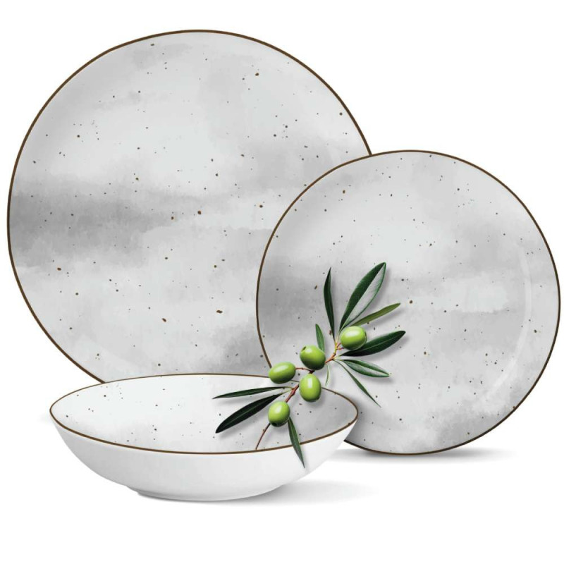 Serwis obiadowy porcelanowy Antic 24 elementy zestaw talerzy kubków dla 6 osób szary nakrapiany