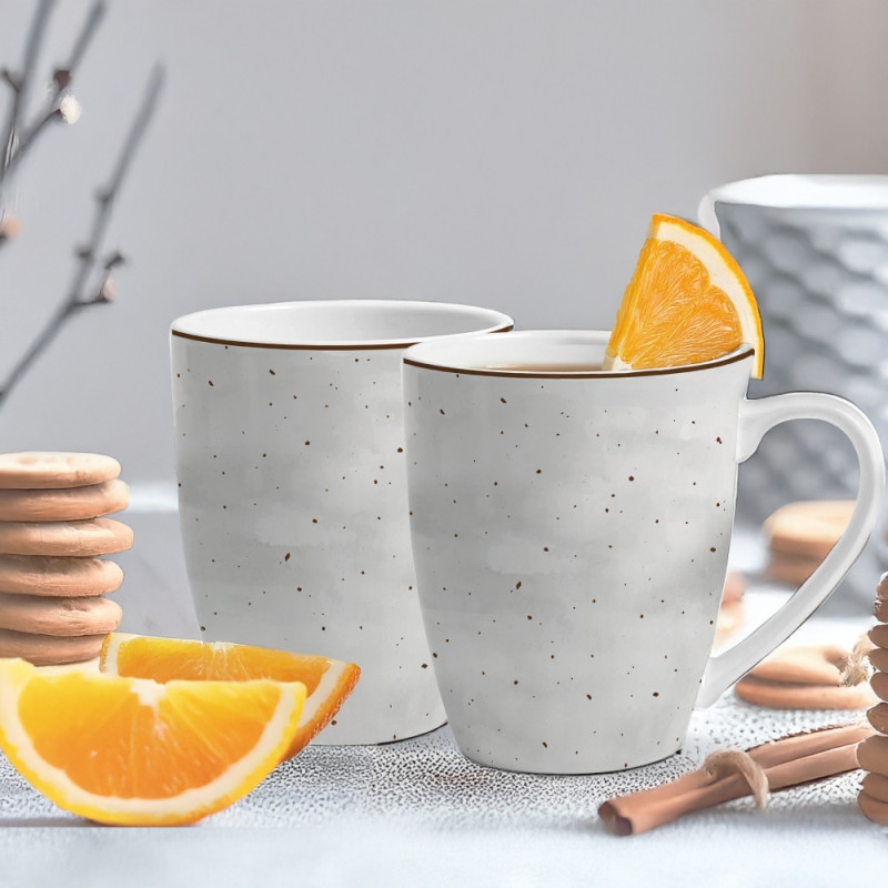 Serwis obiadowy porcelanowy Antic 24 elementy zestaw talerzy kubków dla 6 osób szary nakrapiany