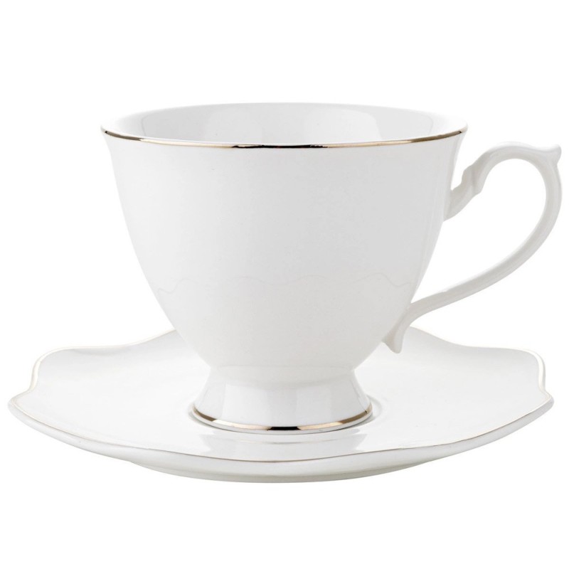 Serwis kawowy dla 6 osób Liric porcelana zestaw filiżanek ze spodkami 6+6 biały Florina