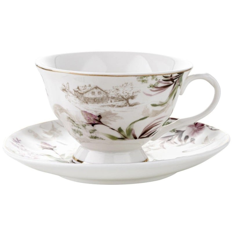 Serwis kawowy dla 2 osób Idilla porcelana zestaw filiżanek ze spodkami 2+2 biały Florina