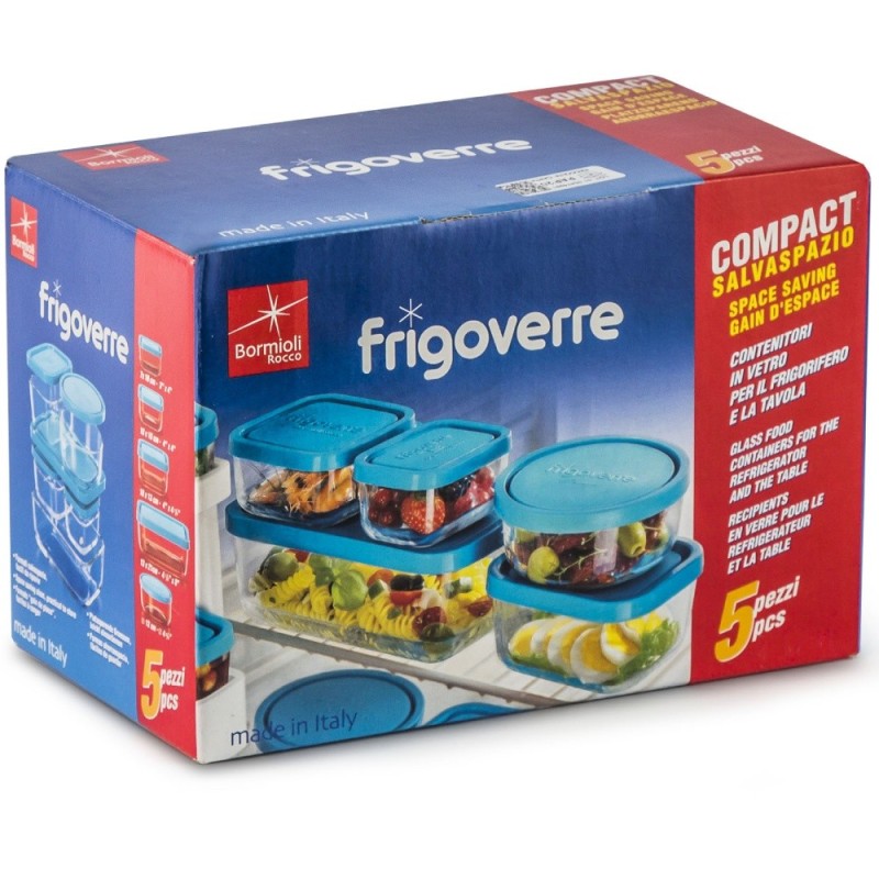 Pojemniki szklane zestaw 5 sztuk lunchbox Bormiolli Rocco Frigoverre żaroodporne hermetyczne