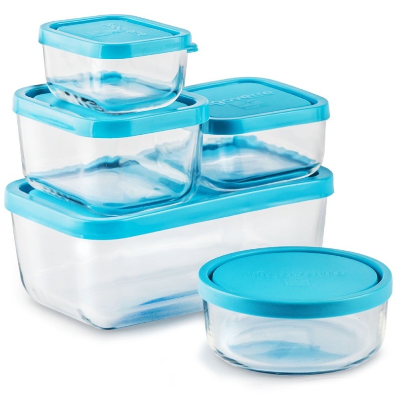 Pojemniki szklane zestaw 5 sztuk lunchbox Bormiolli Rocco Frigoverre żaroodporne hermetyczne