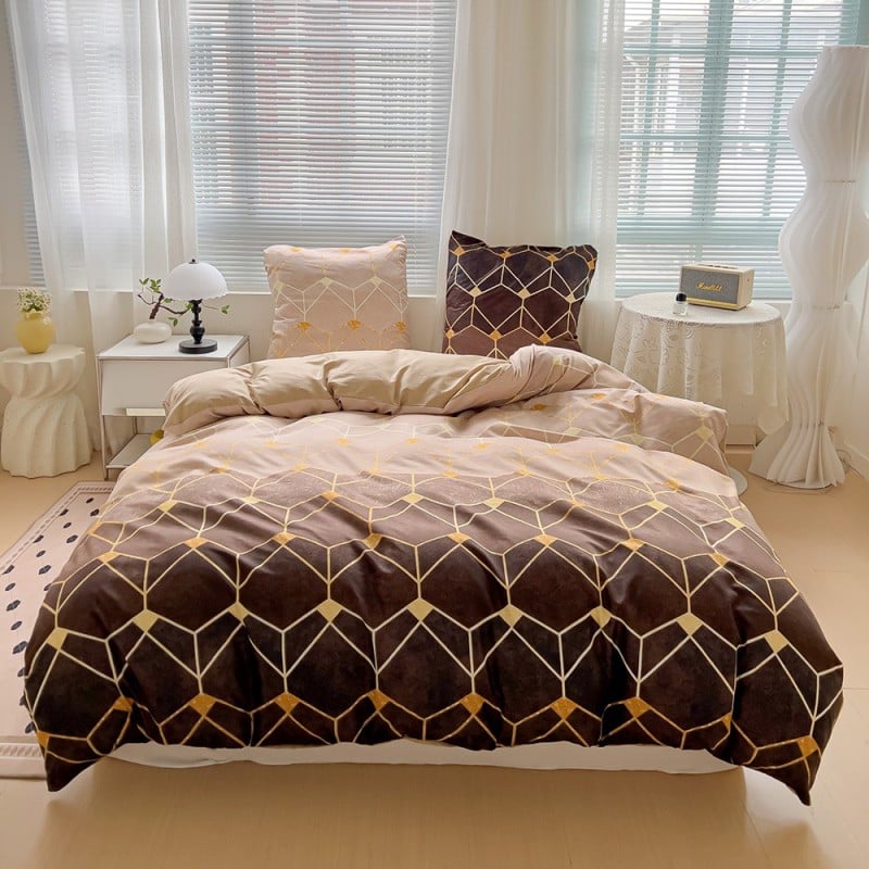 Pościel 160x200 bawełna satynowa dwustronna GierekHoff gruba 3 części GH 3078 brązowe heksy