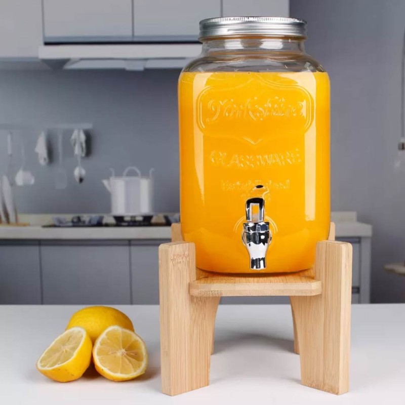 Słój szklany z kranikiem 4 L z drewnianym stojakiem do lemoniady napojów wody Tragar 44035