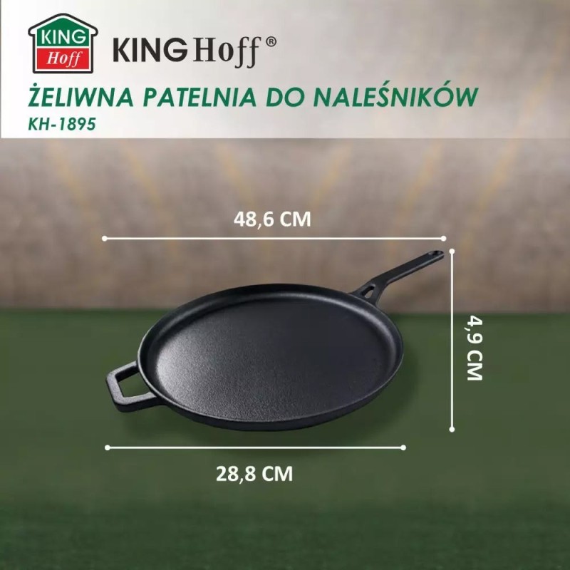 Patelnia żeliwna do naleśników 29 cm duża patelnia płaska Kinghoff KH 1895
