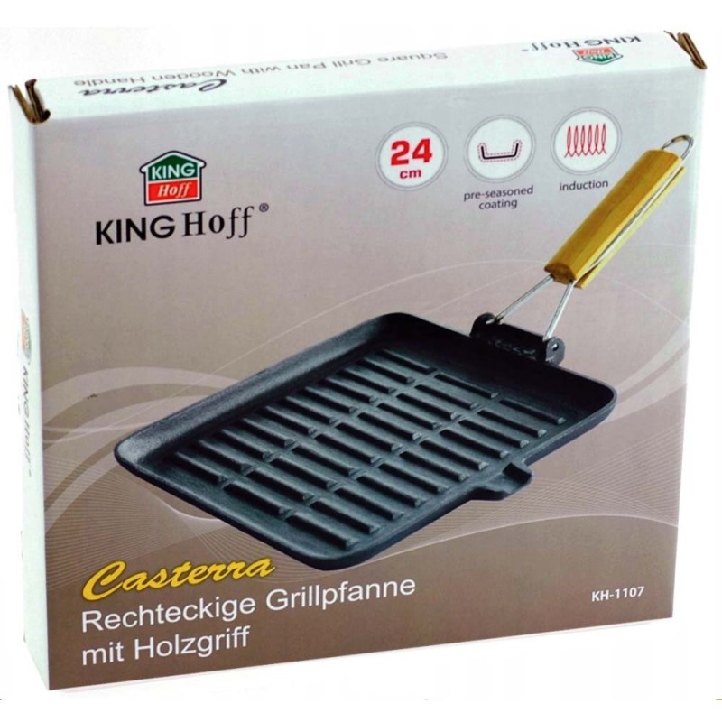 Patelnia żeliwna grillowa 24x24 kwadratowa ciężka Indukcja Gaz Kinghoff KH 1107