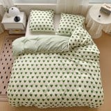 Pościel 140x200 bawełna satynowa dwustronna GierekHoff gruba 2 części GH 3087 zielona w serduszka